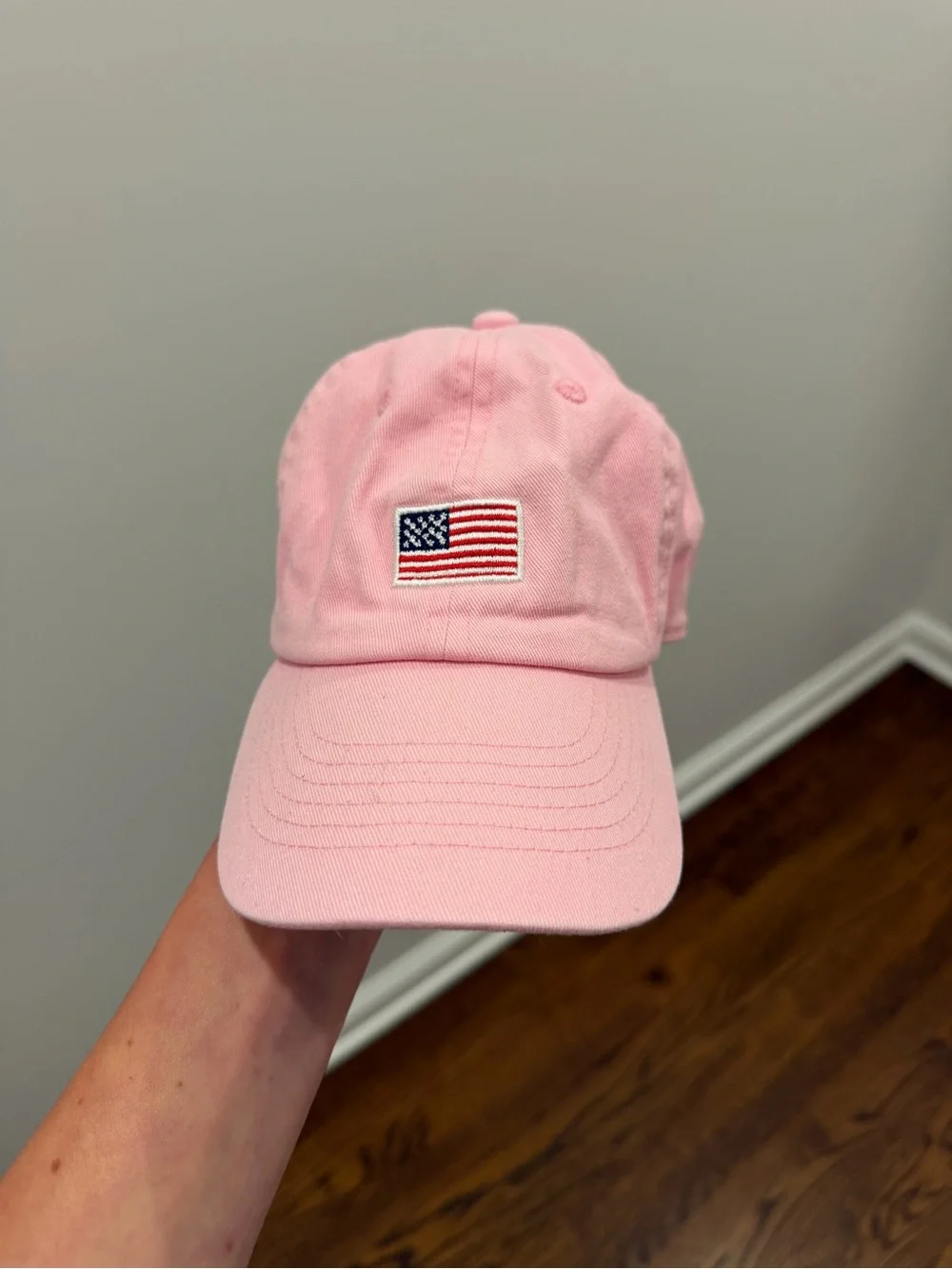 Kids Pink Baseball Cap with American Flag Patch